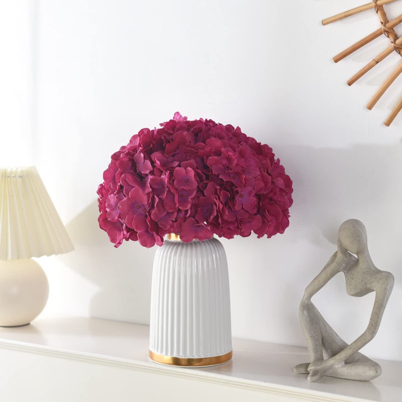 LUSHIDI Silk Hydrangea Heads with Stems Artificial Flowers Heads for Home Wedding Decor,Pack of 10 (Fuschia) - Image 4